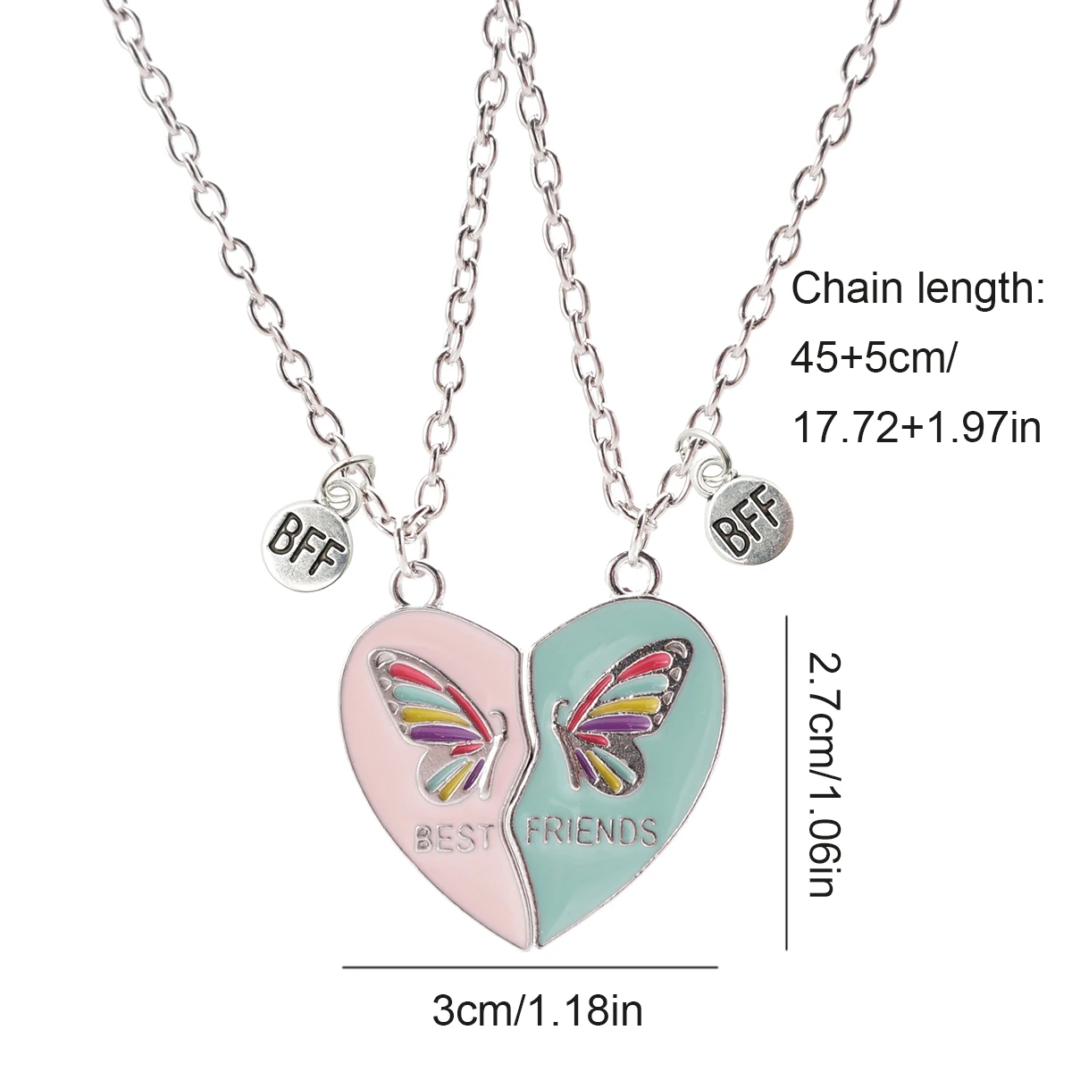 2Pcs/Set Magnetism Best Friends Pendant Necklace for Women Butterfly Lover Broken Heart Clavicle Chain BFF Best Friends Jewelry