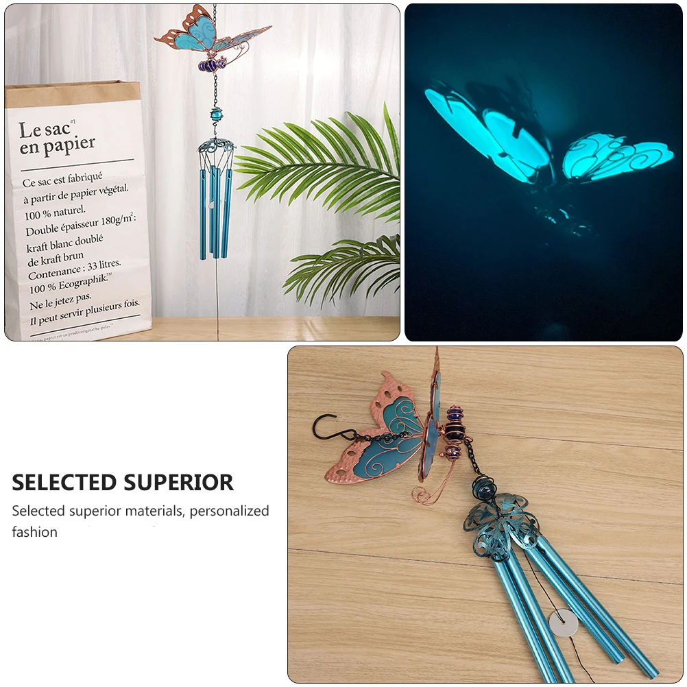 

1pc Luminous Butterfly Decor Blue Acrylic Wind Chime Butterflies Wind Bell Night Light Garden Ornament Household Decor Aluminum