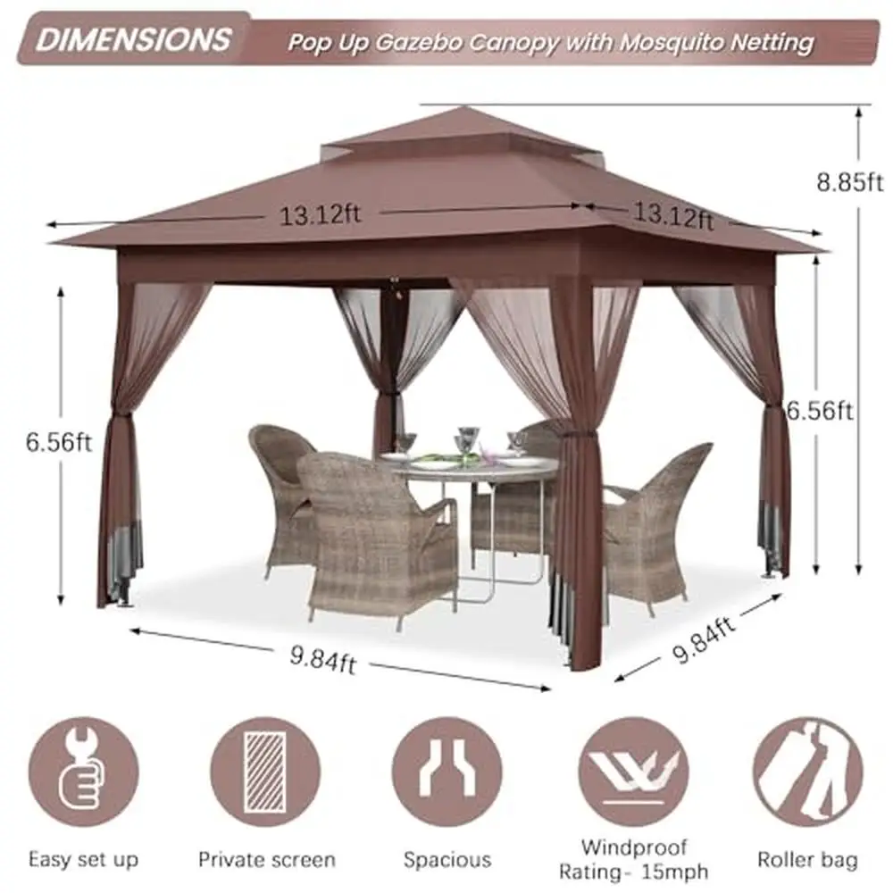 Tenda Gazebo da esterno a doppio tetto 13FT con rete rilassante e riparo istantaneo BBQs con paralume da 169 piedi quadrati facile da montare e Superior