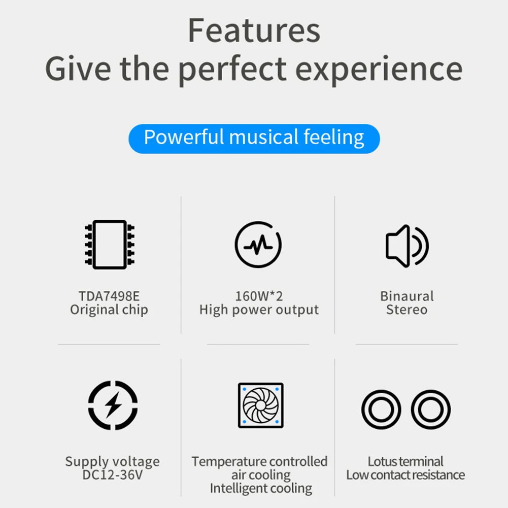 TDA7498E Dual Channel High Power Digital Power Amplifier Board  2.0 HIFI Stereo With Cooling Fan Gain Adjustable Amplifier Board