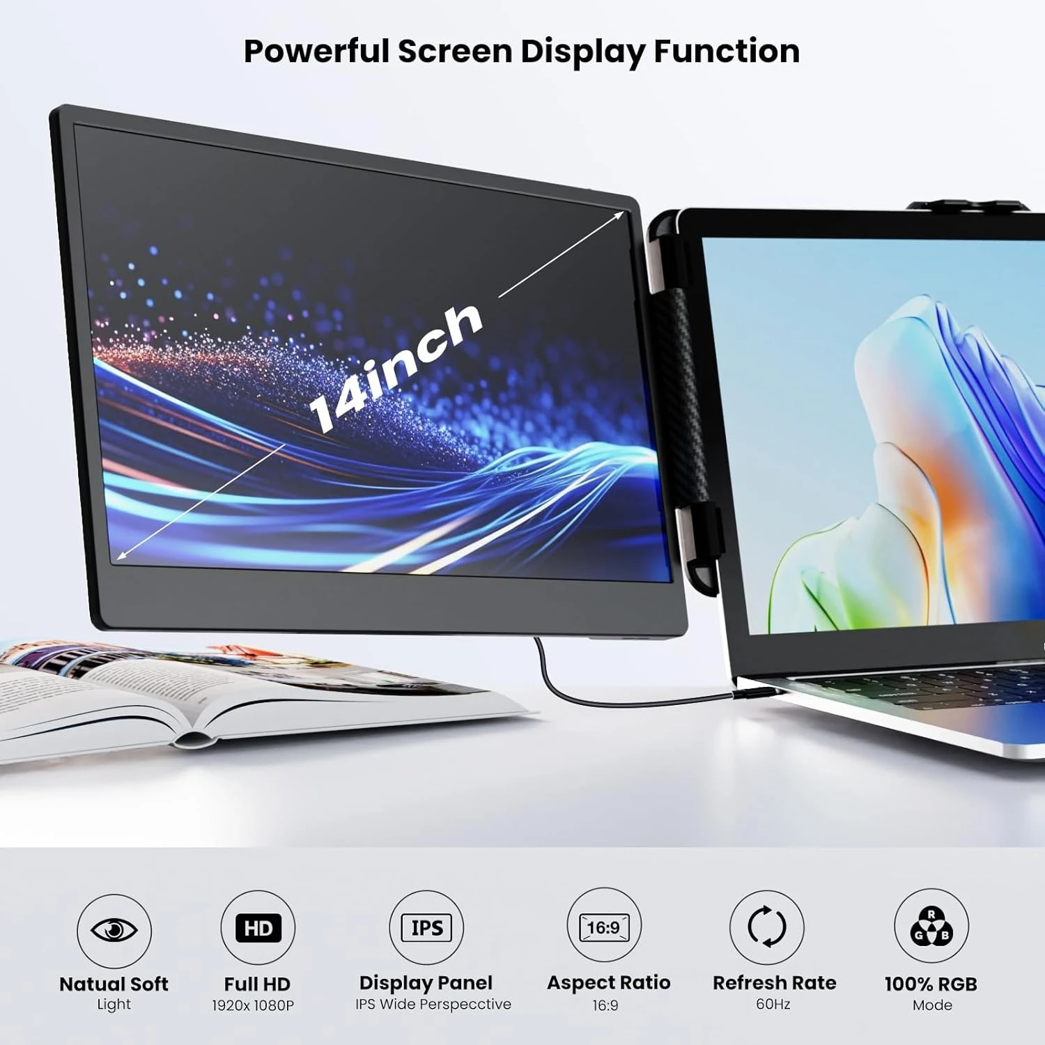 

Laptop Screen Extender S2 Triple Laptop Monitor Extender Ultra Slim 14" 1080P FHD IPS Portable Monitor for Laptop with Stand