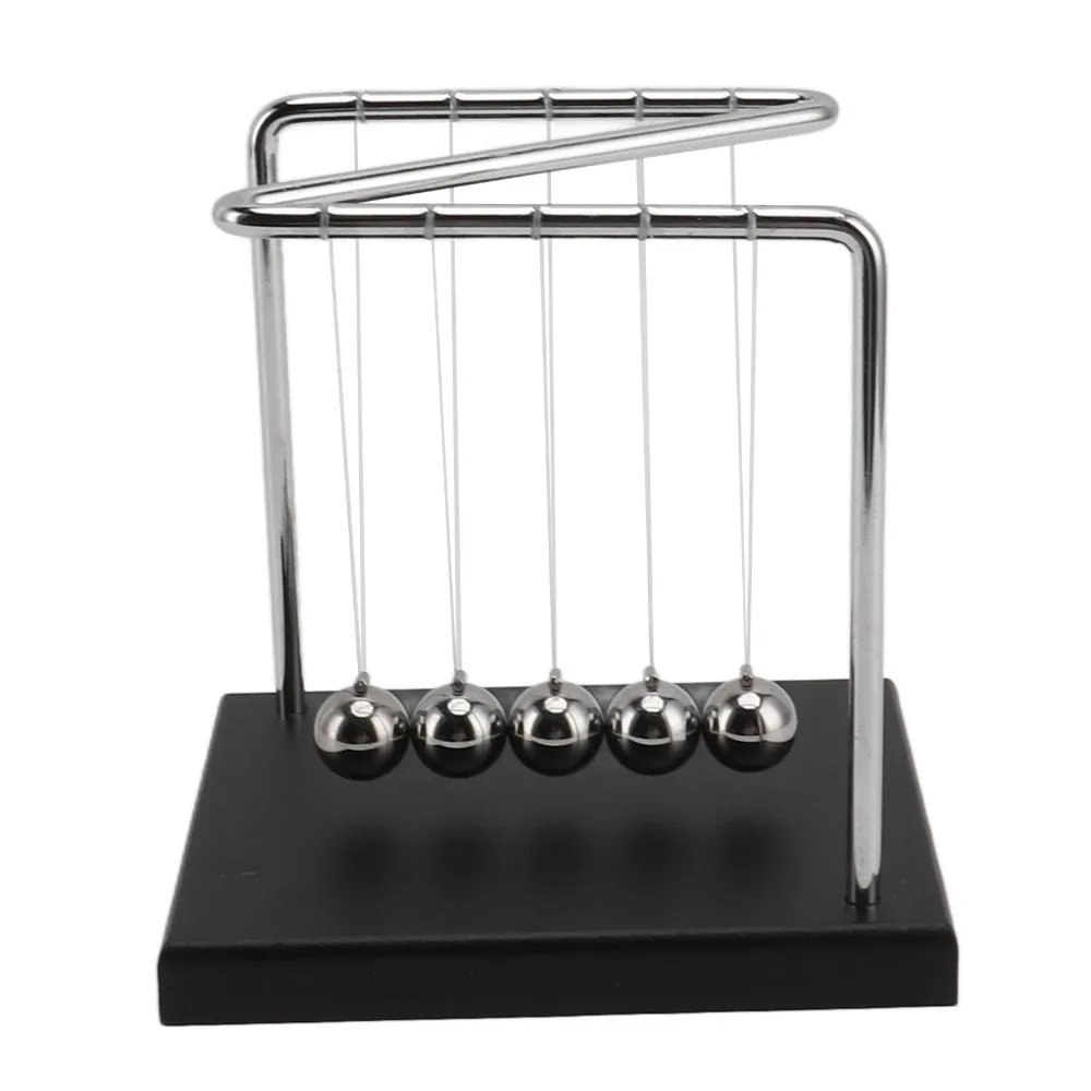 Unique 5.51x4.65x5.91in Balance Pendulum Ball Wooden Base N Shape Design Steel Swing Balls Stainless Steel Physics Office Desk