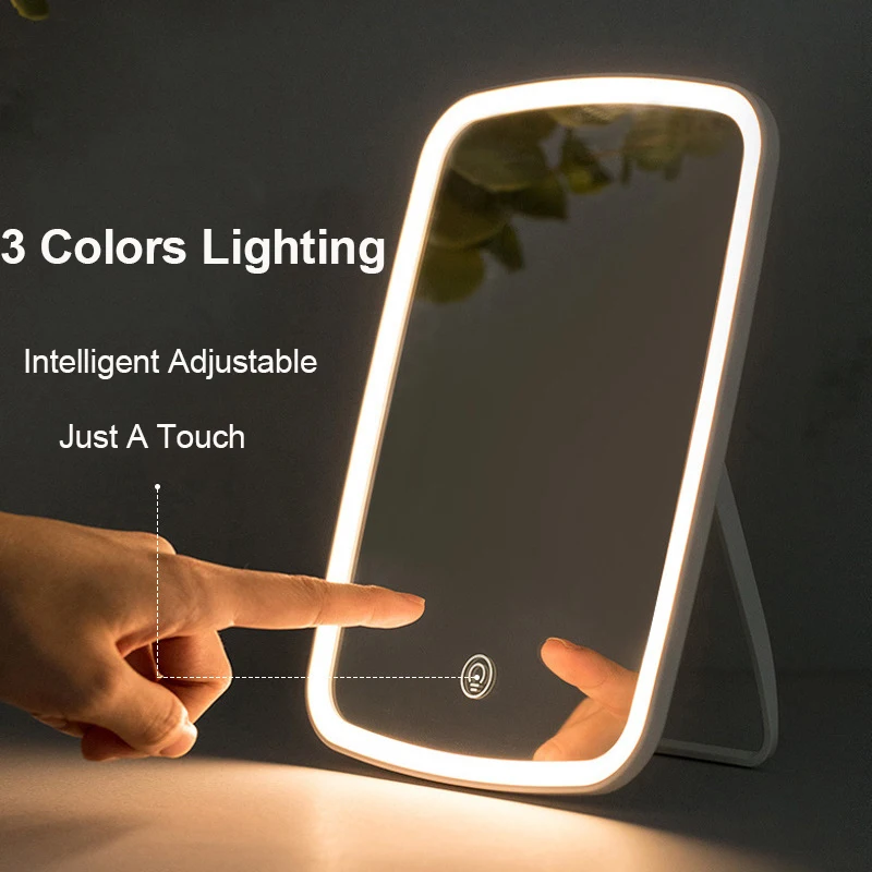 Youpin Lighted Makeup Mirror Portable Jordan judy Intelligent Vanity Mirrors 3 Colors Lighting Rechargeable Desktop Touch-Screen