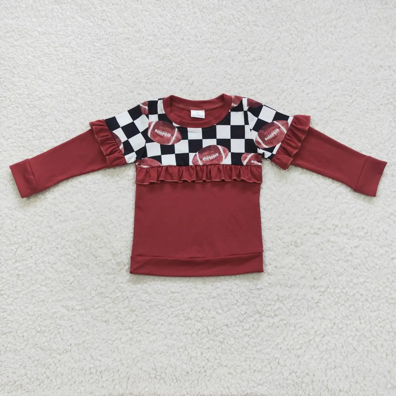 

Wholesale Toddler Ball Game Sweatshirt Ruffle Long Sleeves Checkered Shirt Baby Girl Children Top