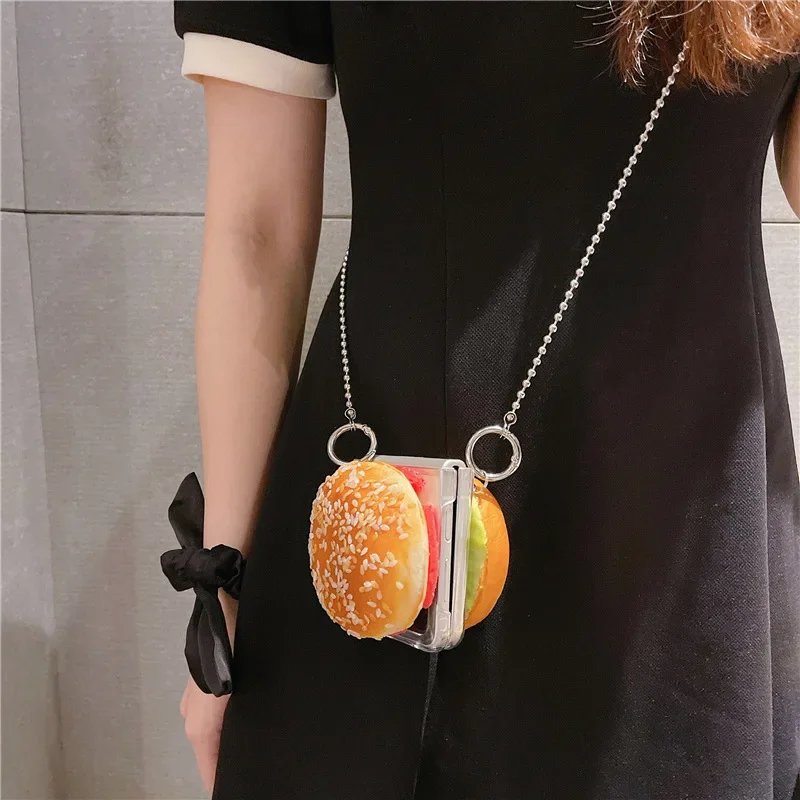 Creative Hamburger Phone Case for Samsung Galaxy Z Flip 6 5 4 3 2 1 Back Cover for ZFlip6 Case Protective Shell