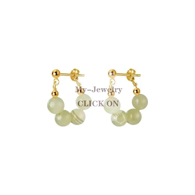 Light Green Resin Bead Hoop Earrings Gold Plated Hypoallergenic Trendy Jewelry for Office Daily Wear