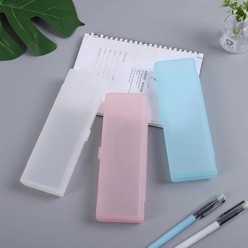 1PC Schule Büro Einfache Matte Transparente Kunststoff Box Matt Rosa Grün Weiß Stifte Lagerung Schreibwaren Bleistift Fällen