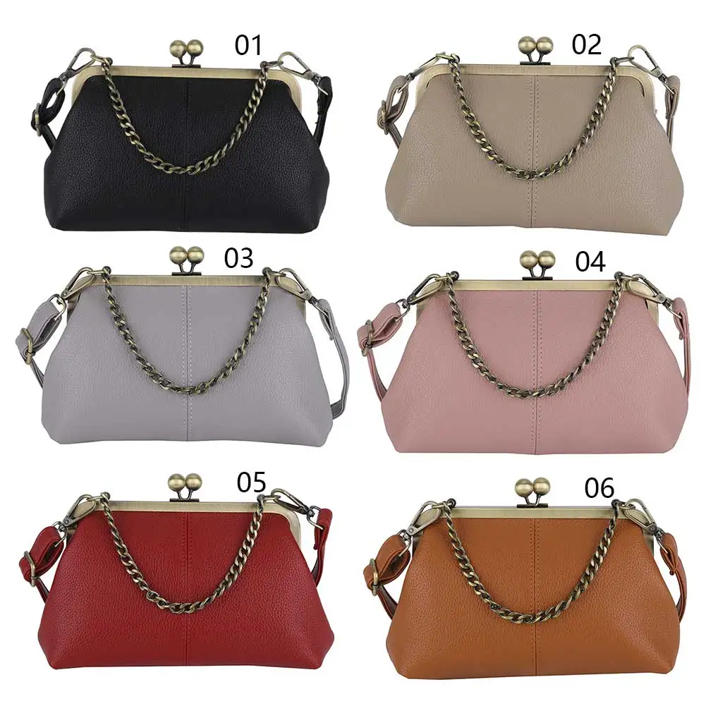 

Vintage Kiss Lock Handbag PU Leather Shoulder Bag with Adjustable Strap Crossbody Bag Evening Clutch Purse for Women