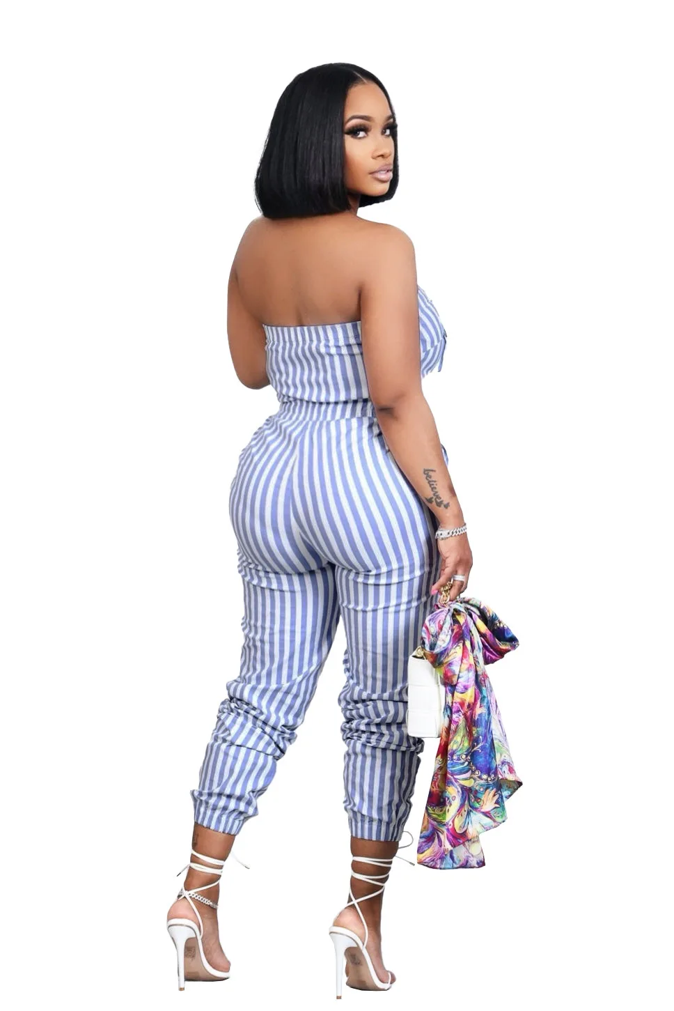 OL6150 New Foreign Trade Women's Fashion Sexy Skincare Striped High Elegant jumpsuit