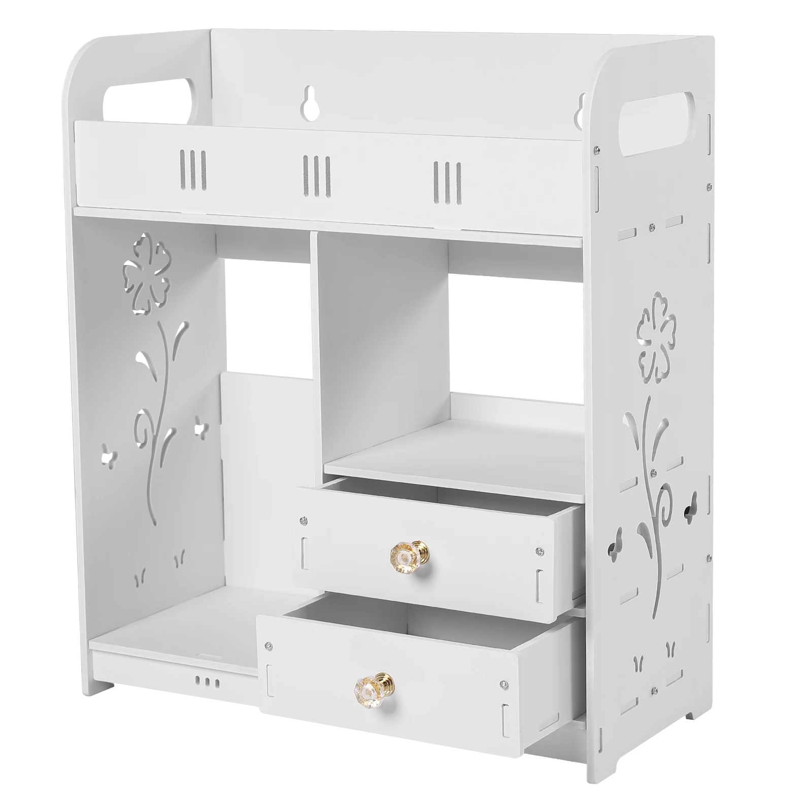 

Wall-Mounted Bathroom Cabinet, PVC Double Drawer Storage with Crystal Handles Easy Installation for Bathroom, Bedroom