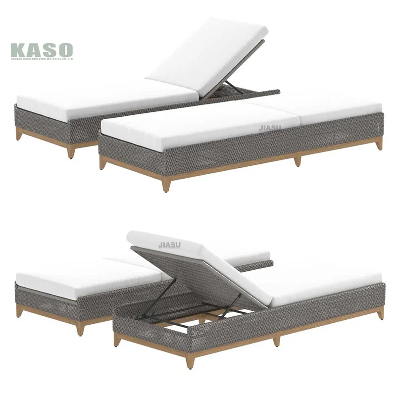 Beach Chair Bed Luxury Chaise Teak Wood Rope Modern Aluminum Sun Lounger Patio Garden Waterproof Rattan Outdoor Lounge Chair