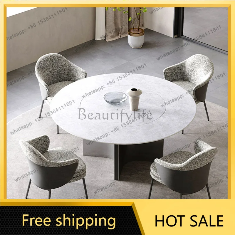 Factory Direct Sales Dining Table Round with inlaid turntable High-end light luxury rock slab Rock slab dining table