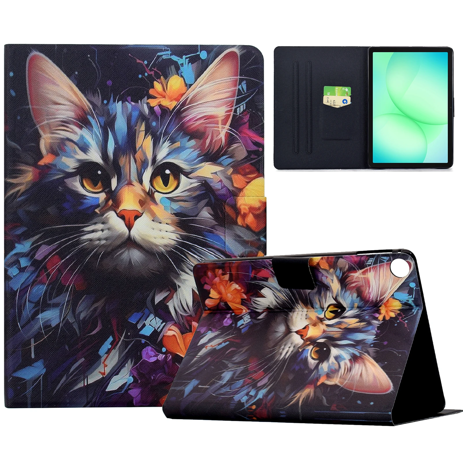 For Samsung Galaxy Tab A11  /  A9 Case Colorful Pattern Painting Card Slots Stand Leather Tablet Cover with Auto Sleep  /  Wake