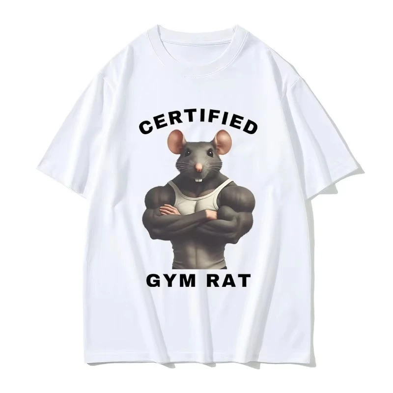 

Летняя забавная футболка для спортзала с крысой для мужчин и женщин, хлопковая футболка с короткими рукавами для фитнеса и фитнеса, повседневная модная уличная одежда