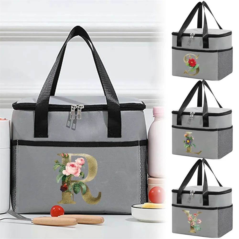 

Cooler Bag Lunch Bag Portable Dinner Storage Box Insulation Picnic Ice Pack Food Thermal Bags Golden Flower Printing Series