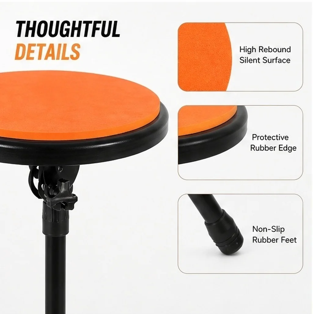 1Set Drum Practice Pad Silent Dumb Drum Pad Kit for Beginners and Pros with Portable Tripod Stand for Practice and Recording