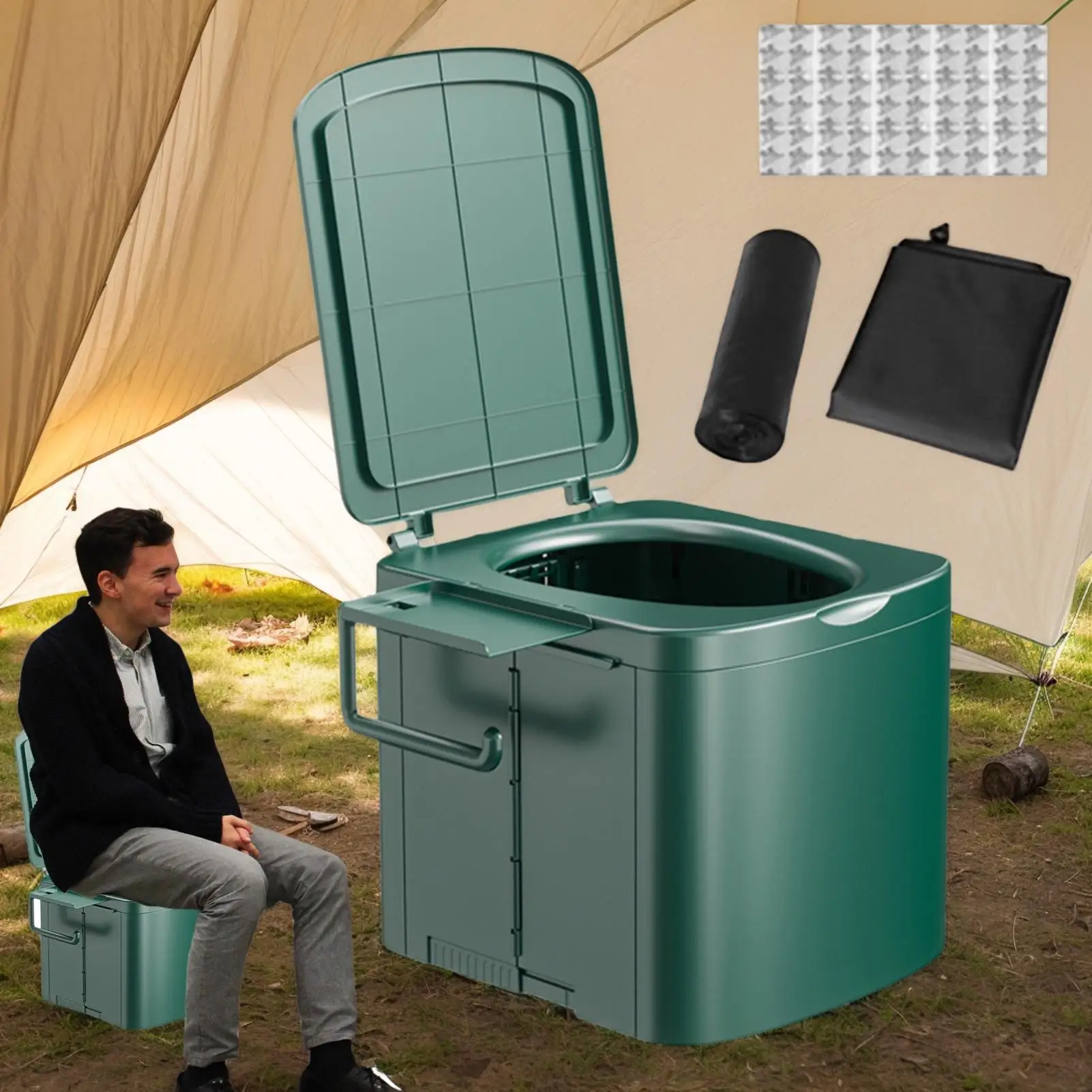 Portable Toilet For Camping Ergonomic Handle Outdoor Toilet Heavy Duty Compact Training Seat For Kids Adults Car Rv Beach Hiking