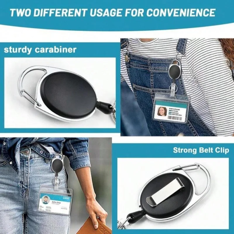 2 حزمة حامل شارة الهوية مع بكرة شارة قابلة للسحب حامل بطاقة الهوية الأفقية واضحة مع بكرة شارة حلقة تسلق شديدة التحمل