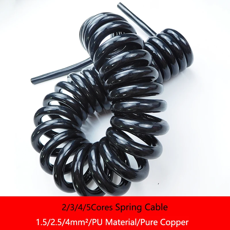 Spring Spiral Black Cable 2/3/4/5Cores 15/13/11AWG Stretchable Wire Shrinkable Cable Power Extension Cord Telescopic Wire