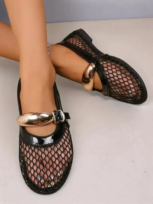 

Mary Jane Fishnet Fish Grid Sandals European and American Large Size Women's Shoes
