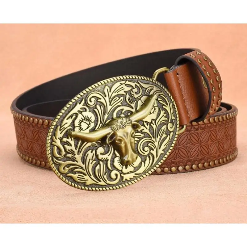 

105-125 см, новинка 2025 года, винтажный мужской ремень с заклепками и тиснением, модные джинсы из искусственной кожи, популярные элементы в стиле панк, супер красивые аксессуары для одежды