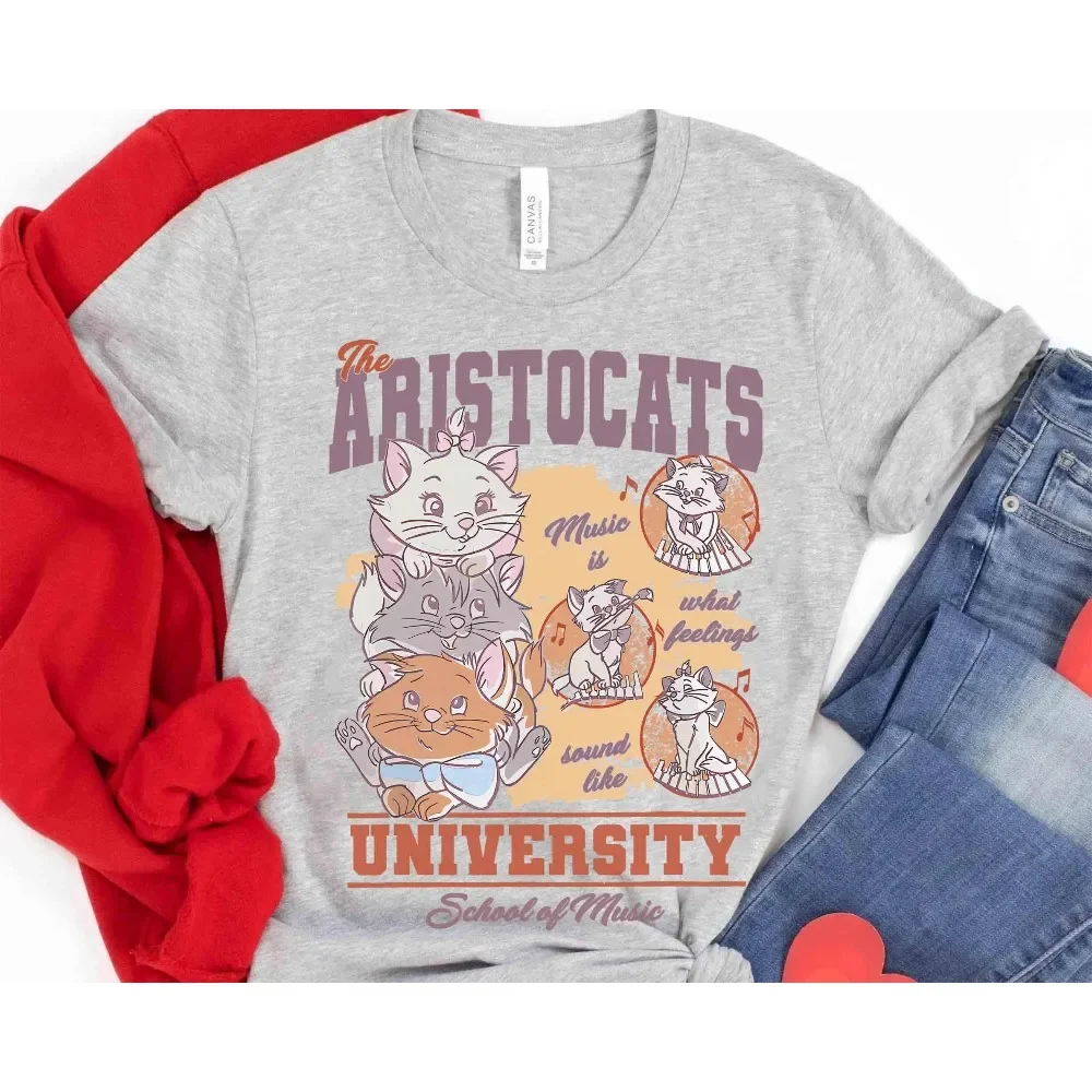 ヴィンテージ ディズニー アリストキャッツ 大学音楽学校シャツ、ディズニー マリー ベルリオーズ トゥールーズ Tシャツ、猫好き、女子旅行