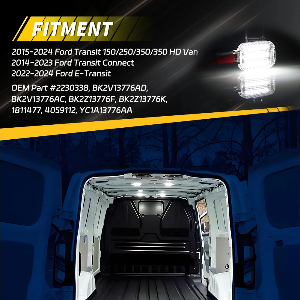 Clear Lens White LED Interior Light Dome Light Cargo Area For 2015 2016 2017 2018 2019 2020 2021 2022 2023 2024 Ford Transit Connect/E-Transit/Custom 150 250 350 350HD