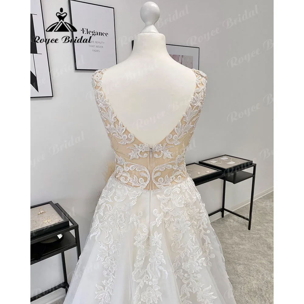 Vestido de casamento com apliques vintage para mulheres, robe, vestido de noiva, trem, 2020