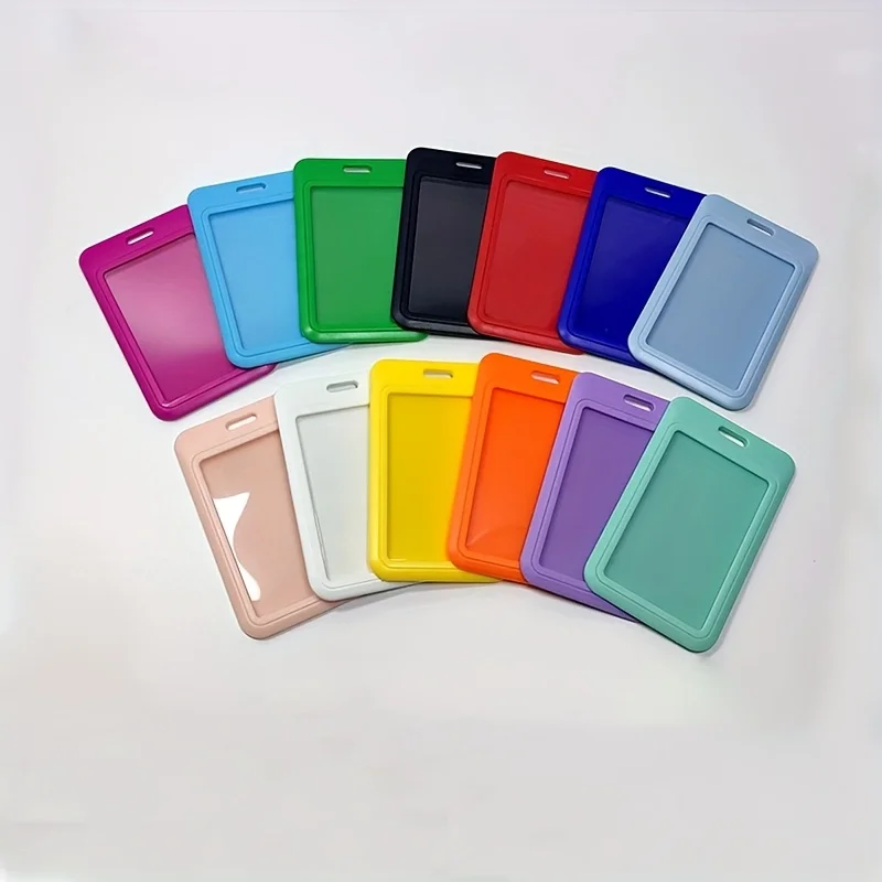 2D Set of 5 Vertical ID Badge Holders Without Lanyards, Made of Extra Thick Plastic in Multiple Colors, Suitable for Office,