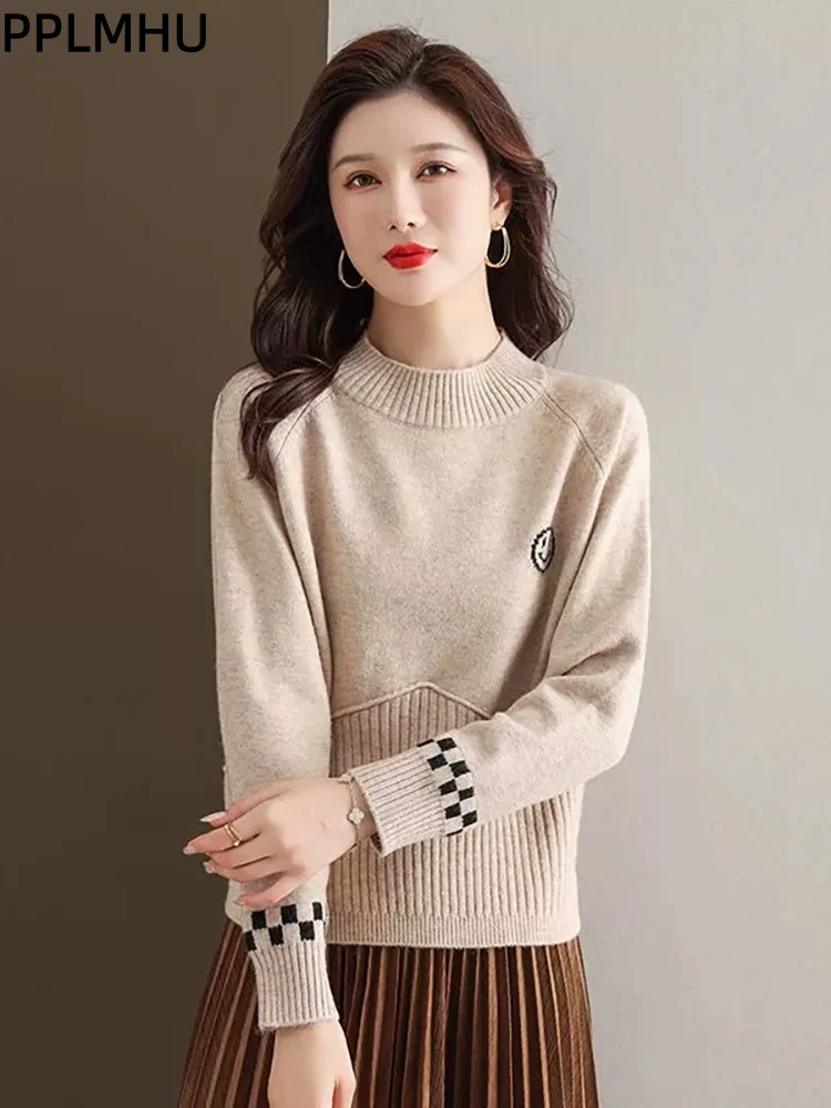 

Женские повседневные вязаные свитера, джемперы, корейские модные мешковатые топы с длинными рукавами, пуловеры со свободной подошвой, мягкий трикотаж Sueter