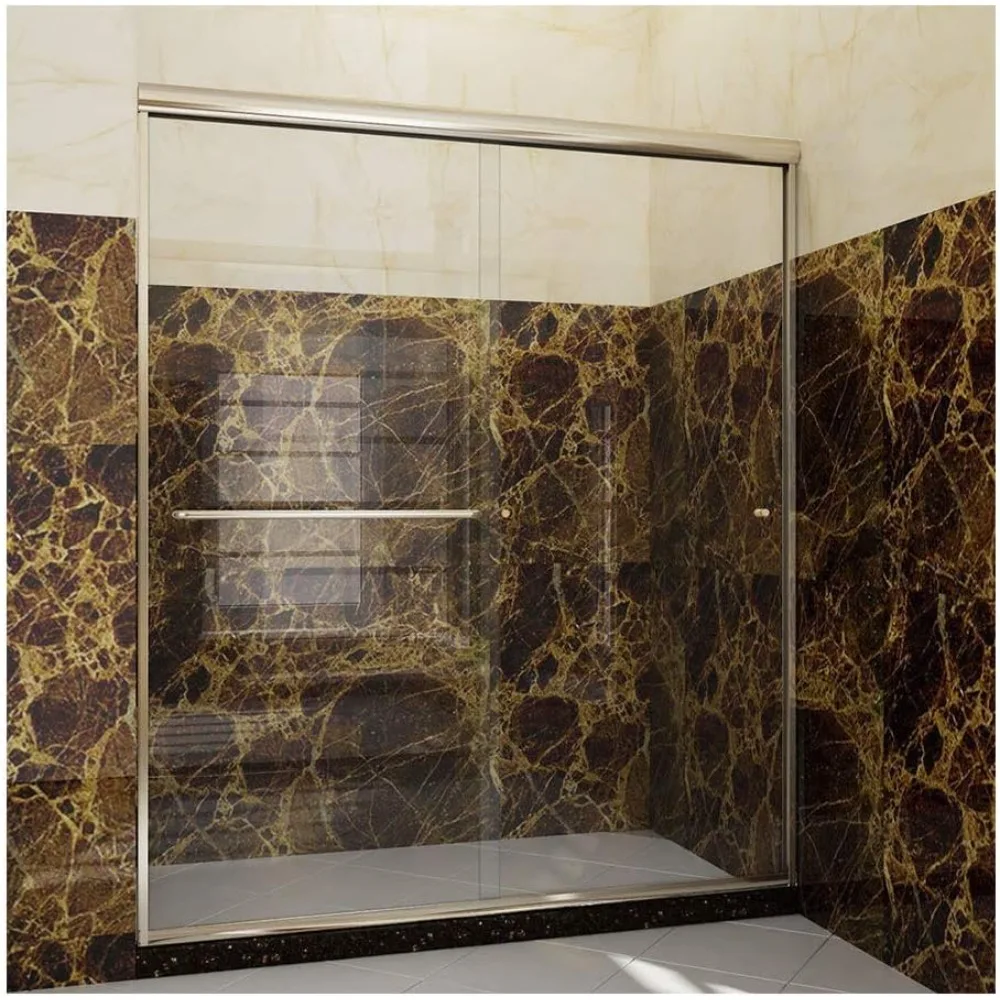 

Door Sliding Semi-Frameless Glass Shower Doors, 1/4" Clear Glass, 56-60 in. W X 72 in. H Double Sliding Shower Enclosure