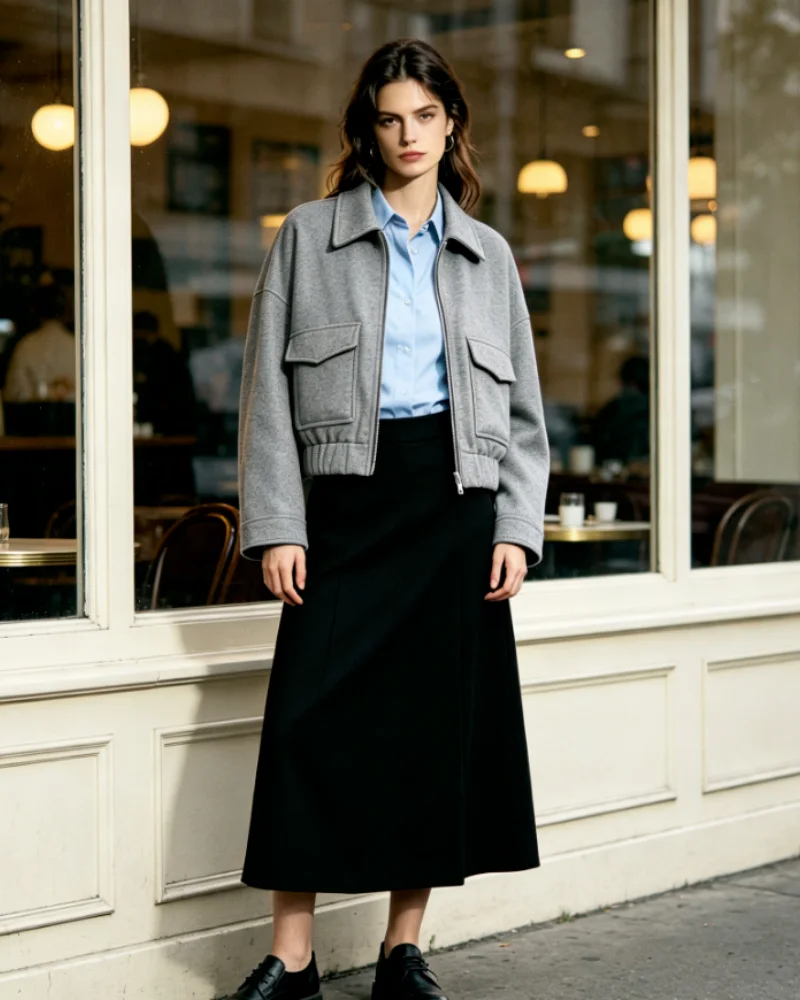 Women's jacket2026 new spring and autumn fashion jacket, with a turn-down collar, long sleeves, plain colour and a loose