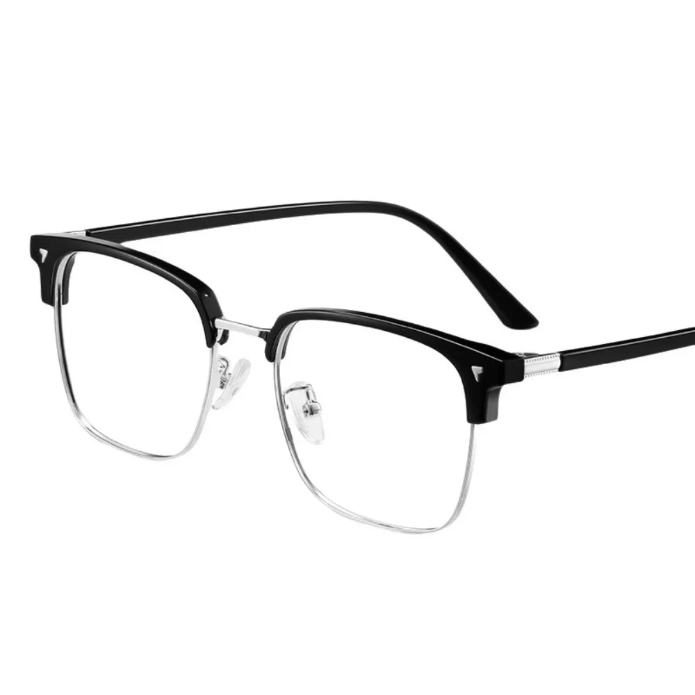 Image of Retro Halbrahmen-Brillengestell, Klassische Flachgläser, Anti-Blaulicht-Brille für Männer und Frauen