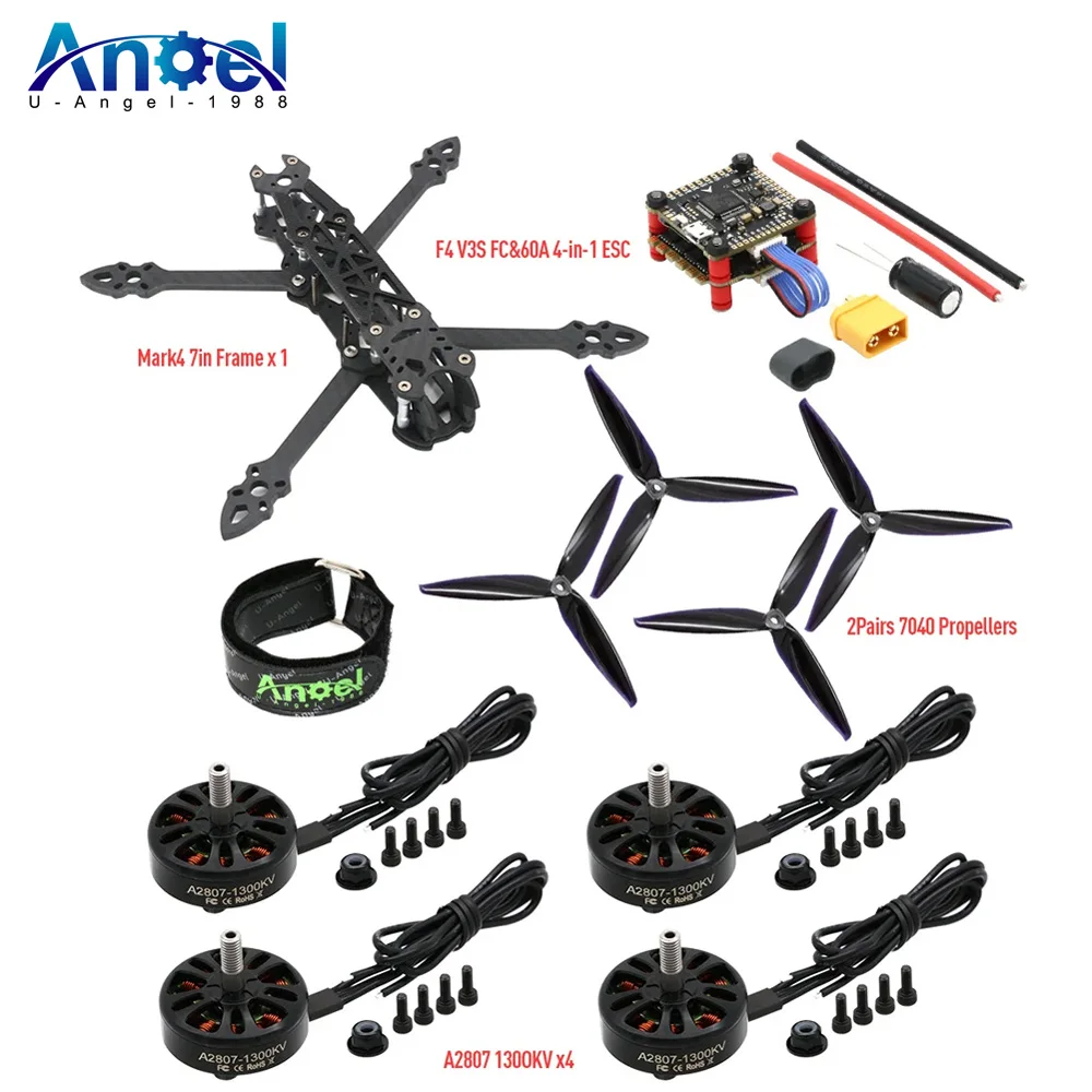 

MARK4 7inch 295mm Wheelbase Carbon Fiber Frame 5mm Arm A2807 1300KV Brushless Motor 7inch propeller For FPV 7" Long Range Drone