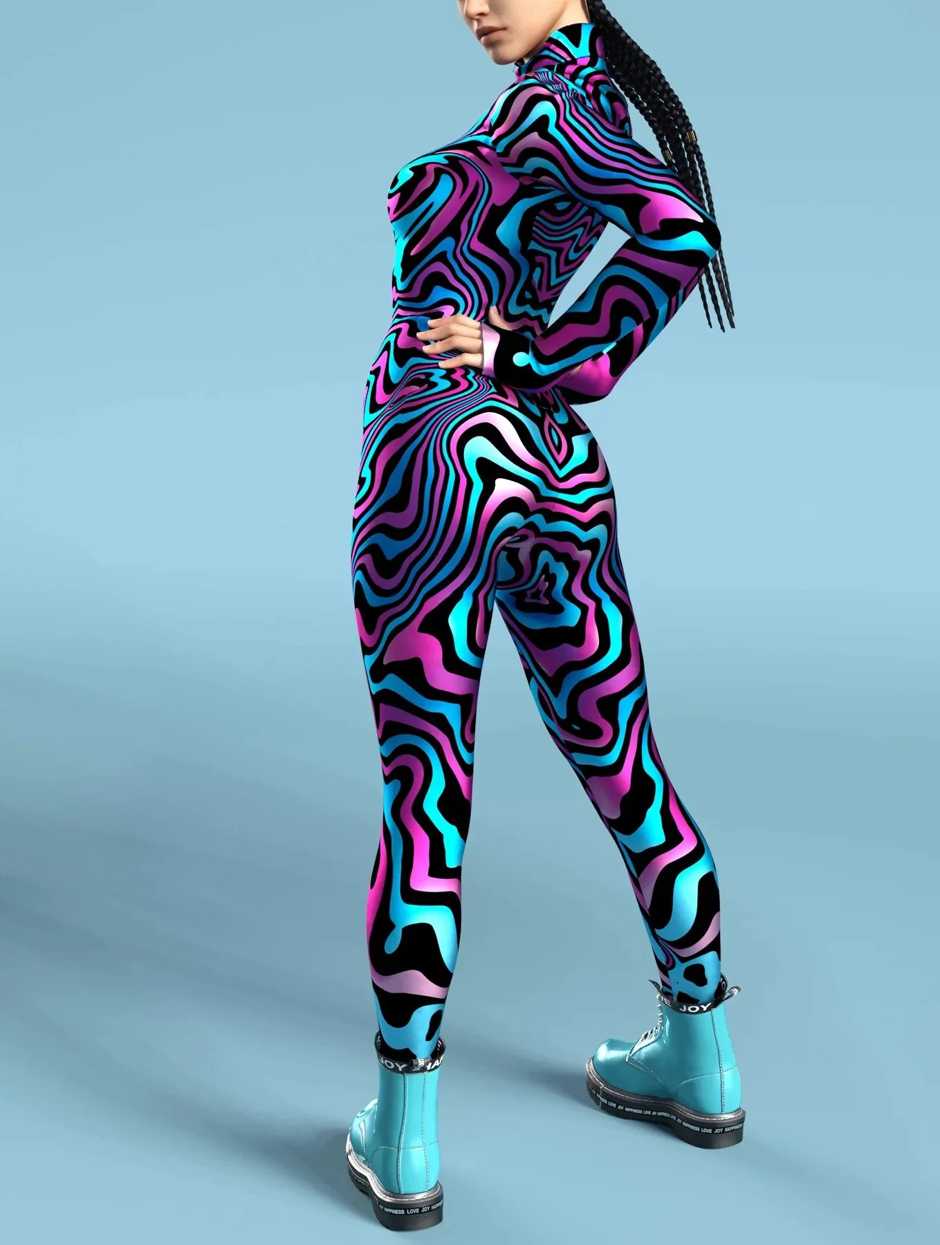 Damen Mehrfarbiger 3D-Druck Festtagsparty Regenbogen Sexy Enger Bodysuit Punk Cosplay Kostüm Performance Romper – Detail 12