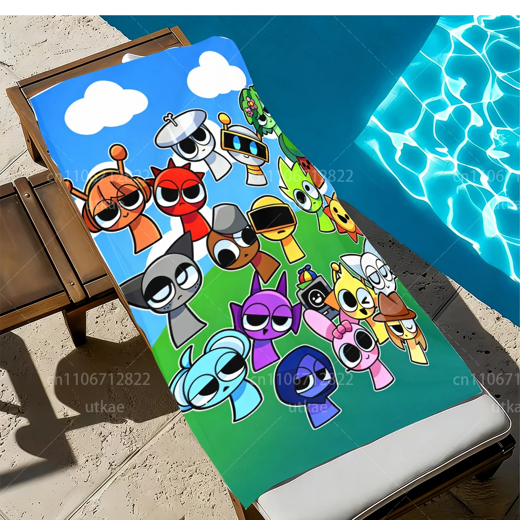 S-Sprunki  All Characters Beach Towel Quick Dry Microfiber Soft Absorbent Towel For Kids Pool Beach Camping