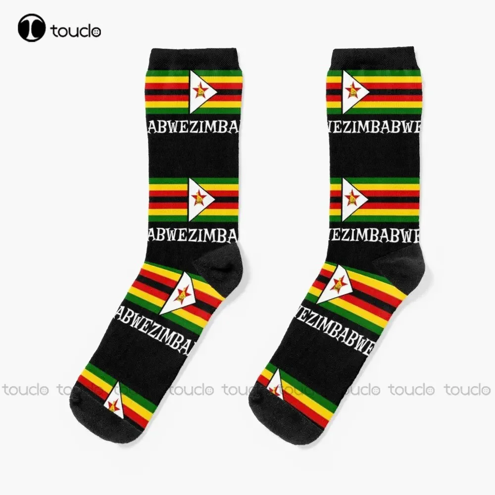 Zimbabwe National Country Flag Patriotic Sport Socks White Socks Mens 360° Digital Print Custom Gift Streetwear Cartoon