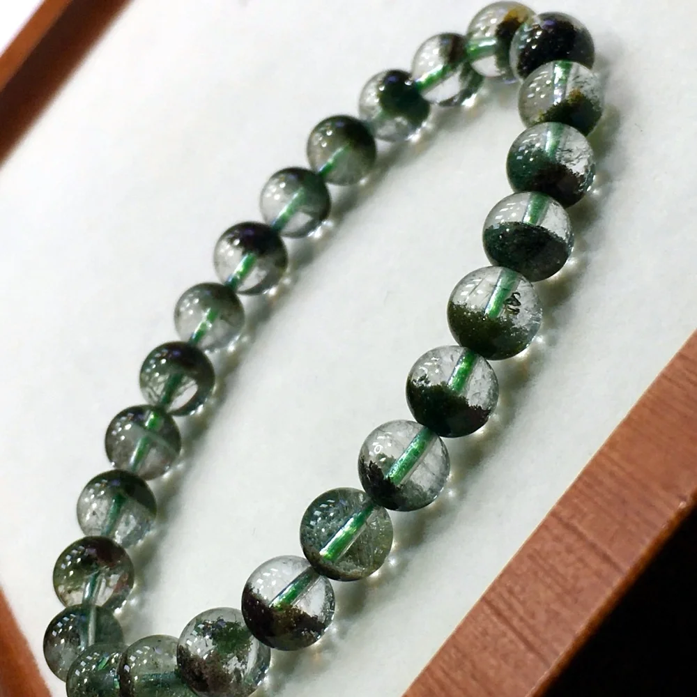 7mm Natural Green Garden Quartz Bead Bracelet Crystal Yoga Reiki Healing Fengshui Stretch Female Holiday Gift 1pcs