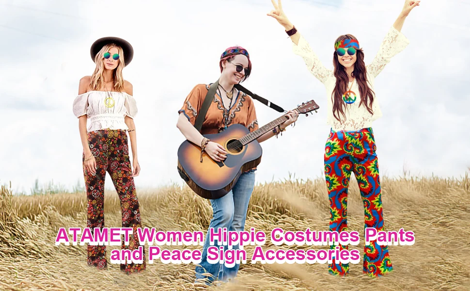 60s 70s Women Costumes Accessories Hippie Pants Bell Bottom Boho Pants Flared Pants Retro Trousers for 70s Theme Party