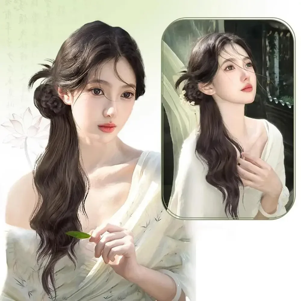 Female Ponytail Synthetic Wig 50cm Integrated Grabbing Clip Simulated Hair Low Ponytail Hairpin Extension Gentle Versatile