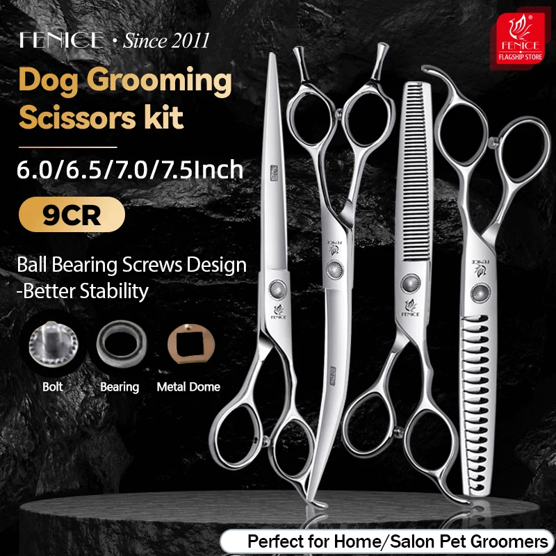 Fenice Professional Home Pets Grooming Set 6//6.5/7/7.5 Inch Śruba łożyskowa Proste zakrzywione nożyce do przerzedzania dla psów/kotów