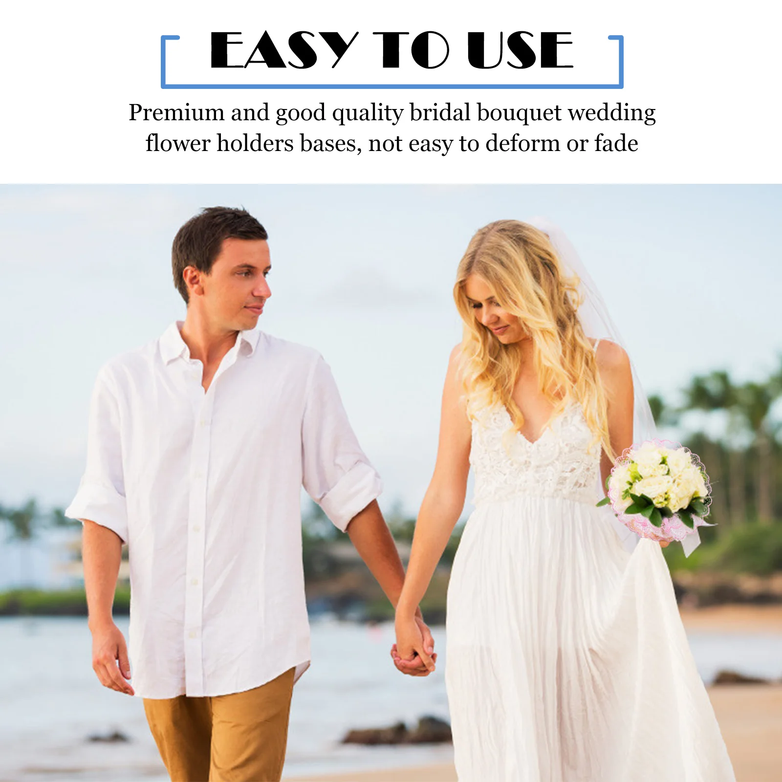 3 set Bridal Bouquet Holder With Lace Flower Base For Wedding Floral Arrangement Mud Support Party Decor Simulation Flower