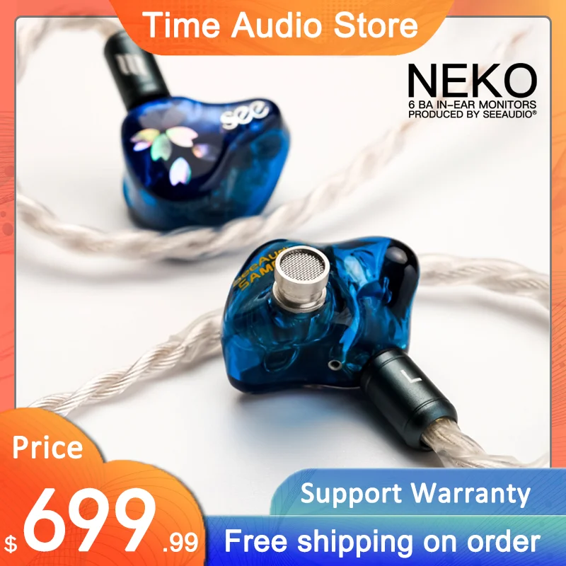 

Наушники-вкладыши SeeAudio Neko 6BA IEMs с EA CADMUS OCC, посеребренный кабель, hi-fi проводные наушники J-POP, музыкальные наушники 2Pin 0,78