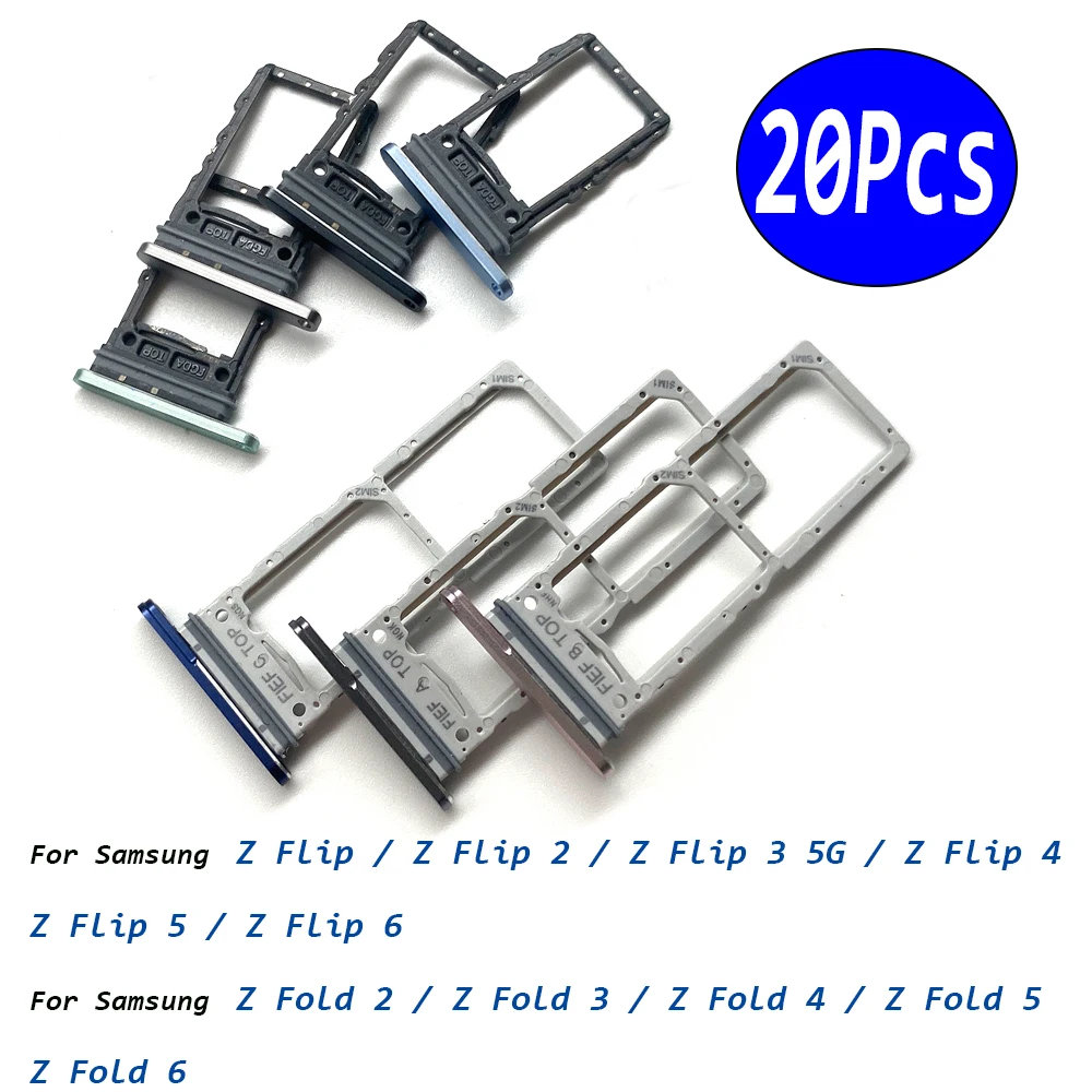 20Pcs，SIM Card Tray Chip slot drawer Holder Adapter Accessories Replacement Part For Samsung Z Flip Fold 2 3 5G 4 5