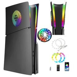 Faceplate with RGB Light Strip for PS5 Slim Cooling Vents LED Light Ring Console Cover for PS5 Slim Disc Edition Decoration Kit