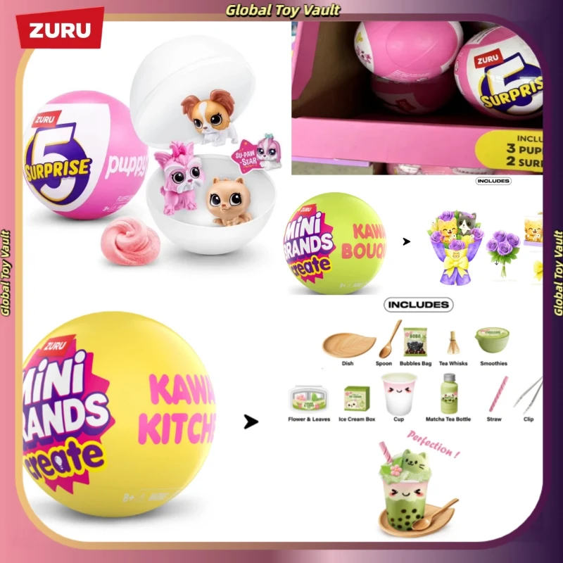 Zuru Mini Brands Kawaii Bouquet Surprise Egg Cat Doll Flower Bouquet Floral Set Dollhouse Miniature Blind Capsule Toy Girls Gift