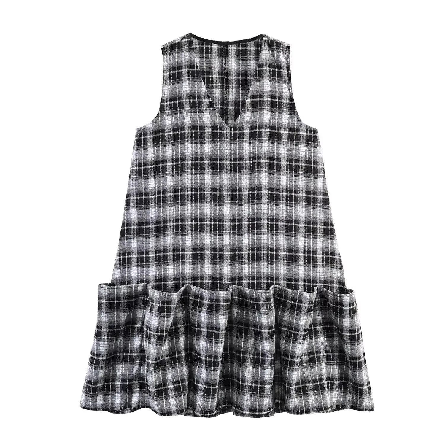 Withered 2026 New Fashionable And Stylish Women's Clothing Design With Grid Pattern Casual Sleeveless V-neck Skirt