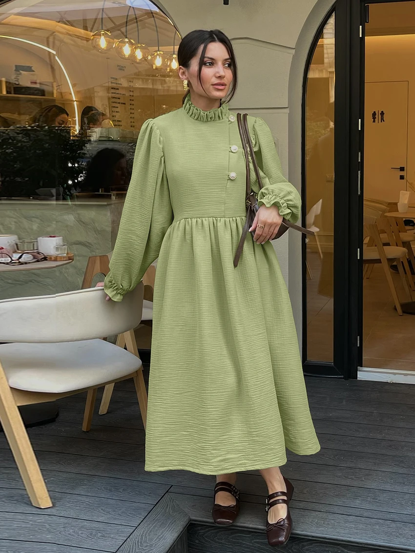 

Marthaqiqi New 2025 Cotton Ladies Nightwear O-Neck Nightgown Long Sleeve Pajama Ankle-Length Dress Casual Female Sleepwear Loose