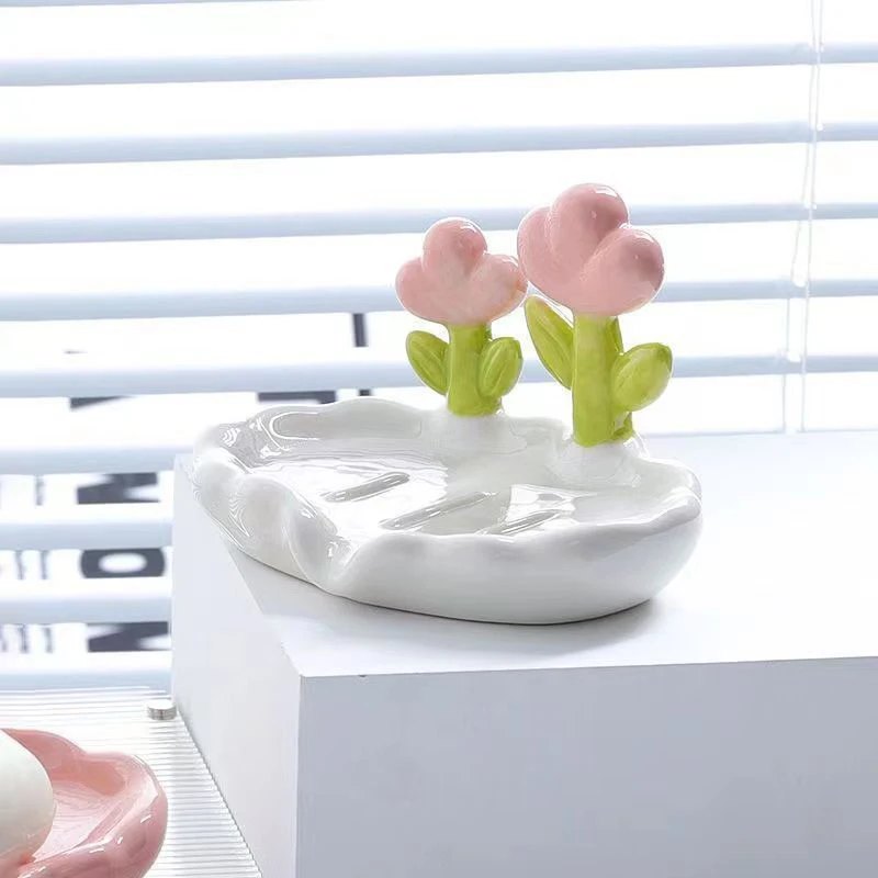 【New】Creative Floral Soap Box Draining Non-slip Soap Dish Bathroom Accessories Sea White Soap Holder For Home Bath