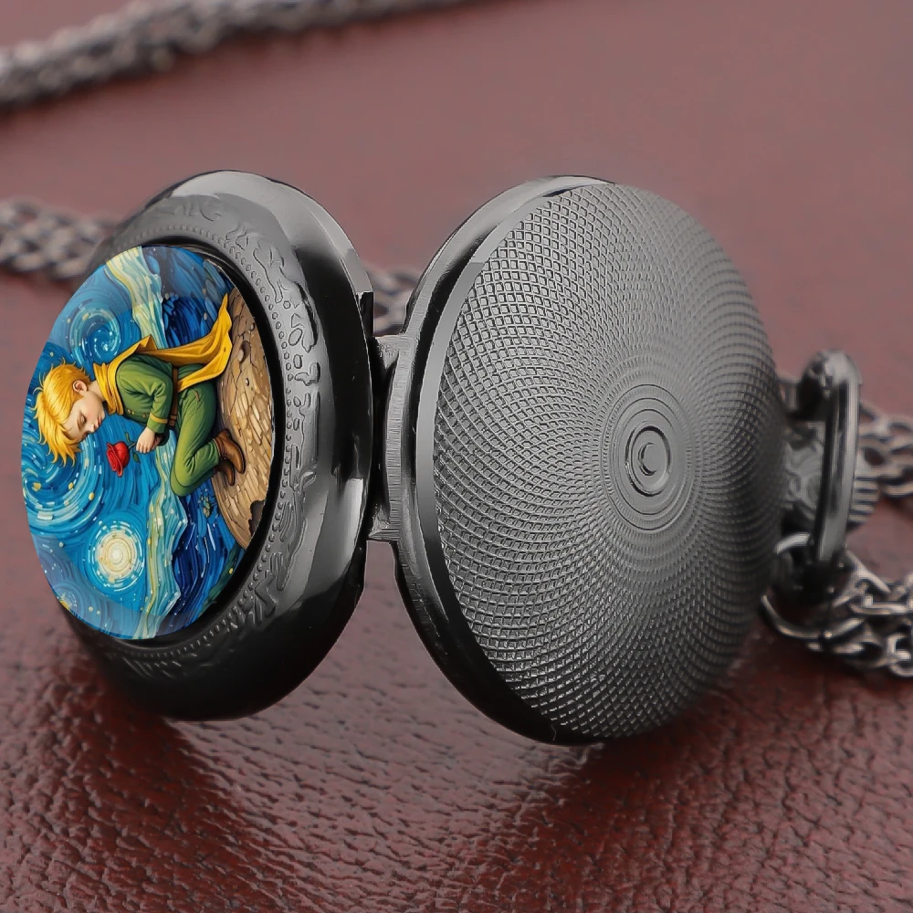 ساعة جيب كوارتز بتصميم الأمير والورد مع سلسلة إكسسوار للنساء وقلادة على مدار الساعة هدايا كلاسيكية للرجال والأطفال Relógio